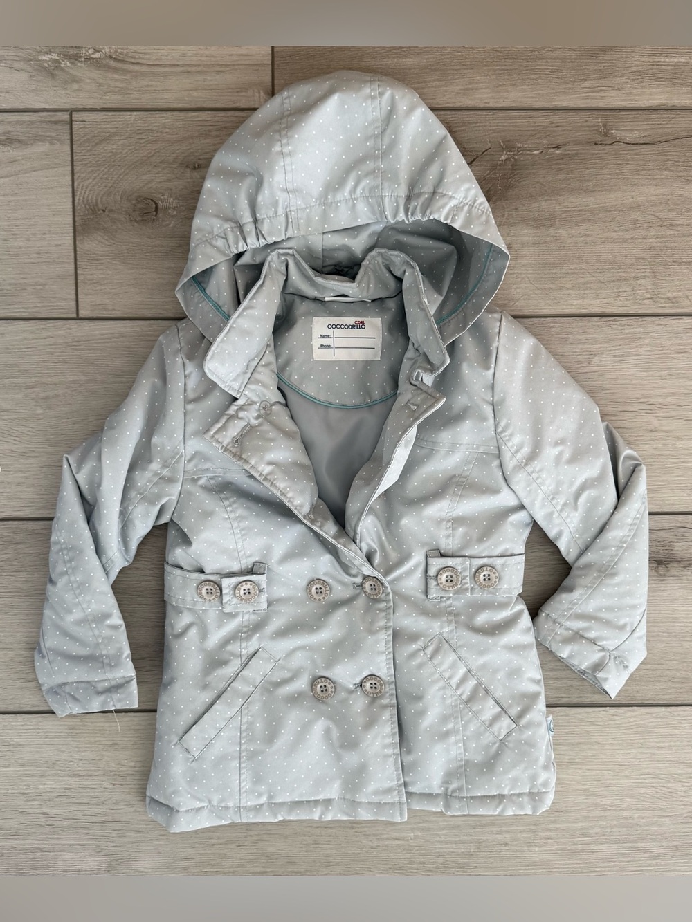 European Brand Coccodrillo Light Gray Polka Dot Hooded Kids Jacket Size 5T